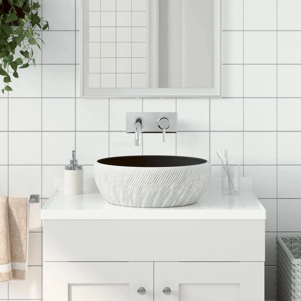 Lavabo Da Appoggio Nero E Grigio Rotondo ?41x14 Cm Ceramica /