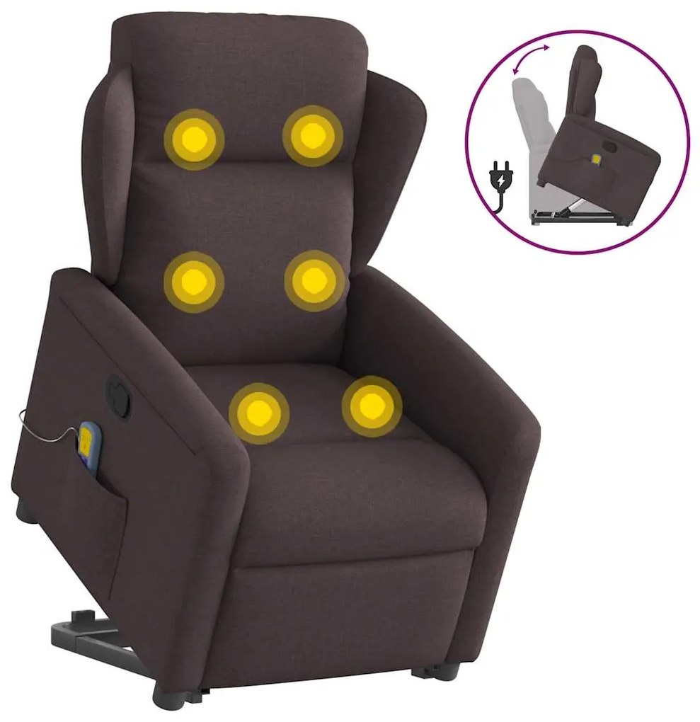 Poltrona Alzapersona Massaggi Reclinabile Marrone Scuro Tessuto /