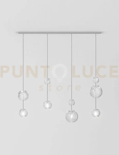 Oto sospensione lin cristallo rigadin acciaio specchiato 4 luci att...