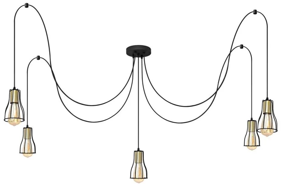 Lampadario a sospensione con filo TUBE LONG 5xE27/15W/230V nero/oro