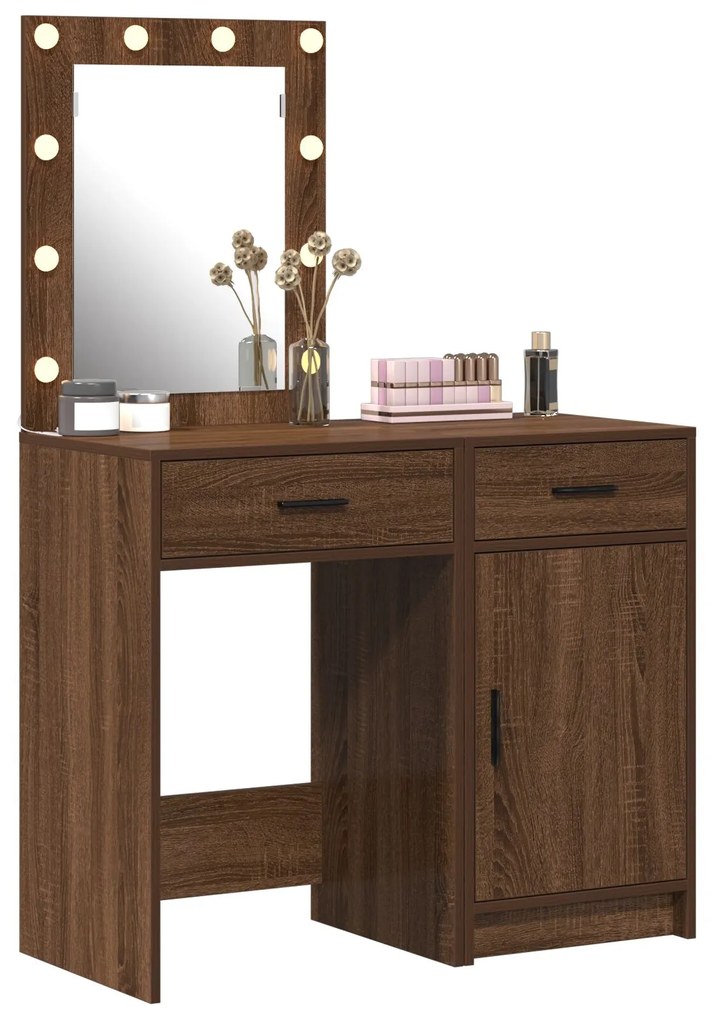 Set da 2 pezzi per vanity con led in legno nero ingegnerizzato