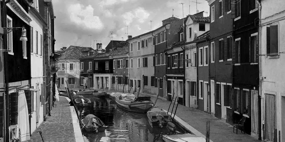 Quadro su tela – Case in bianco e nero in città