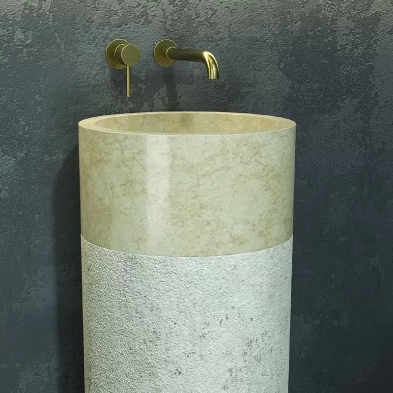 Lavabo da terra con doppia texture color crema altezza 90cm | Litos-BC40 - KAMALU
