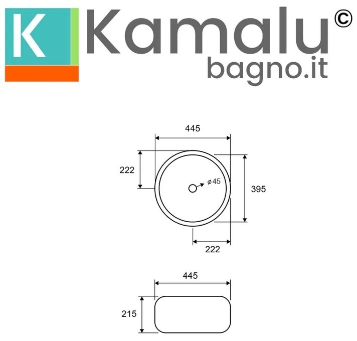 Kamalu - lavabo da appoggio tondo 44.5cm in ceramica bianca |  litos-t22