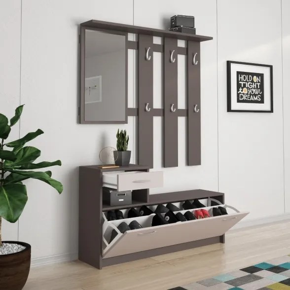 Mobile Ingresso 100 Cm Con Scarpiera Appendiabiti E Specchio Rudolf Cashmere