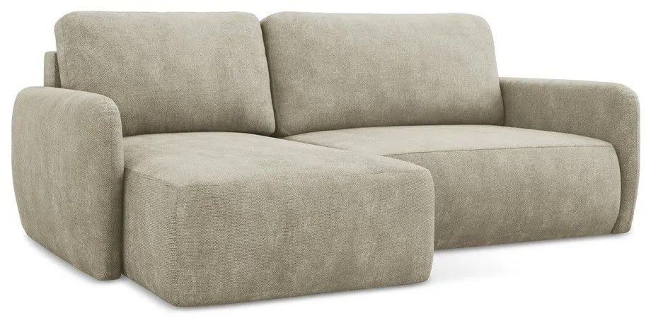 Divano angolare beige allungabile/con contenitore (con penisola a sinistra/con chaise lounge) con rivestimento in ciniglia Lilo – Makamii