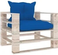 Divano da Giardino in Pallet Cuscini Blu Reale in Legno di Pino cod mxl 74207