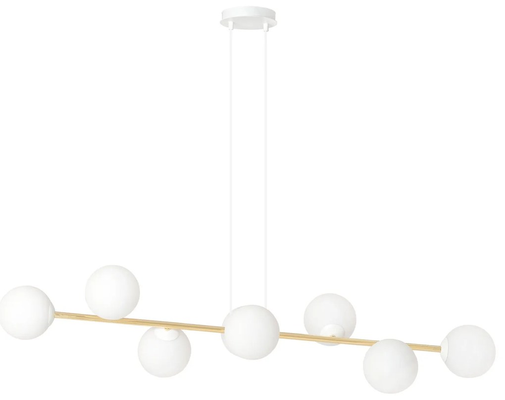 Sospensione Contemporanea Gravity 8 Luci In Acciaio Bianco E Oro E Vetro Bianco