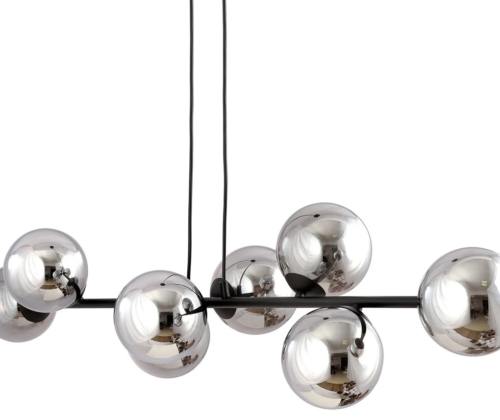 Lampadario Contemporaneo 8 Luci Durga In Acciaio Nero E Sfere In Vetro Fumè