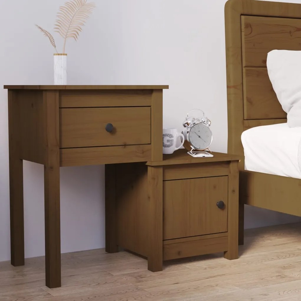 Comodino Ambra 79,5x38x65,5 Cm İn Legno Massello Di Pino /
