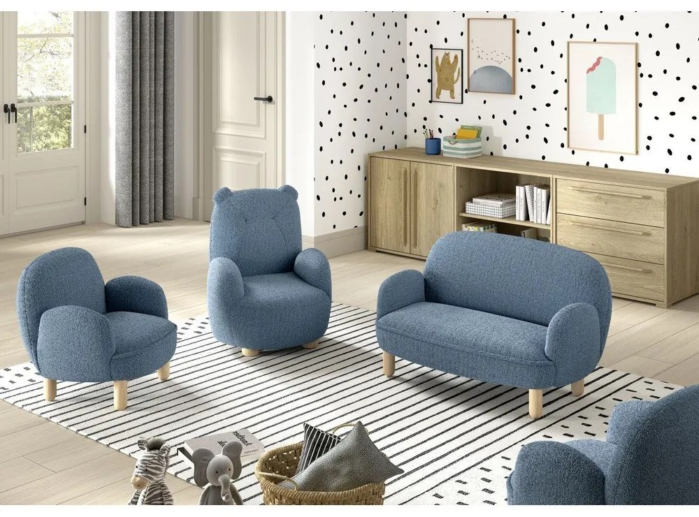 Poltrona per bambini blu con rivestimento in bouclé Rocky – Vipack