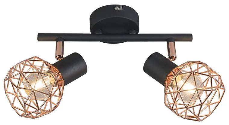 Faretto moderno nero con rame a 2 luci - Mesh