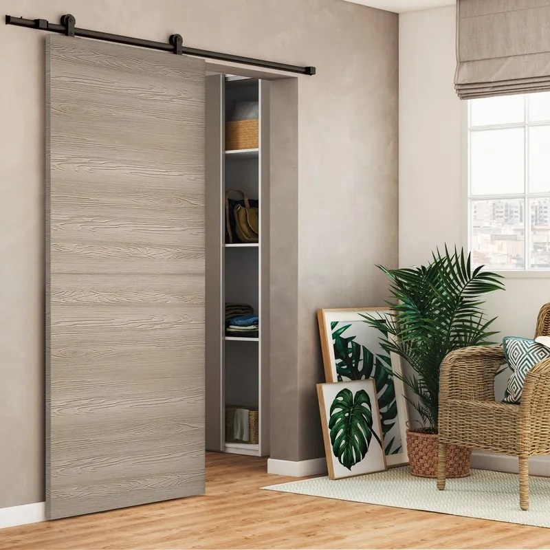 Porta scorrevole reversibile Swin in mdf marrone, L 93 x H 212 cm, con binario Loft nero