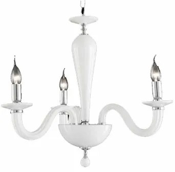 Lampada a sospensione RAVEL 3 luci in vetro lavorato a mano 60 cm BIANCO