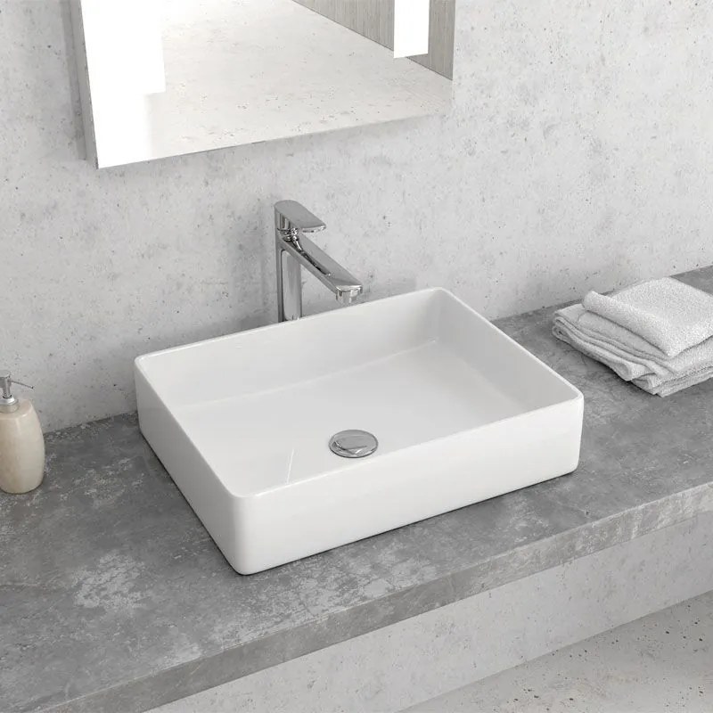 New Line Xr2 Lavabo 47x36 Da Appoggio Rettangolare In Porcellana Bianco