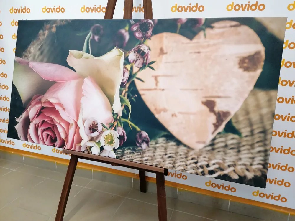 Quadro su tela – Rose e cuore in stile vintage