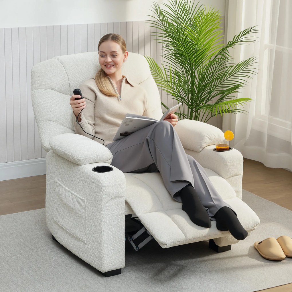 Poltrona Relax Elettrica 94x90x105 cm Reclinabile 150° con Poggiapiedi Funzione Memory Telecomando in Velluto Crema...