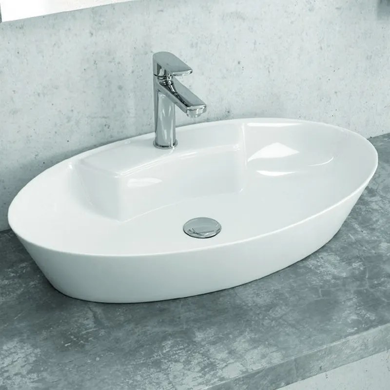 Kamalu - Lavabo appoggio ovale bianco 61cm ceramica slim | Litos-0012