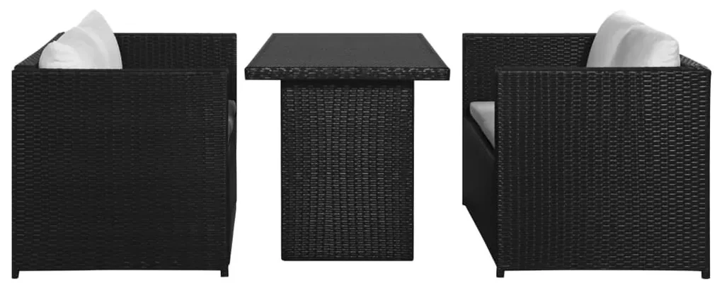 Set divani da giardino 3 pz con cuscini in polyrattan nero