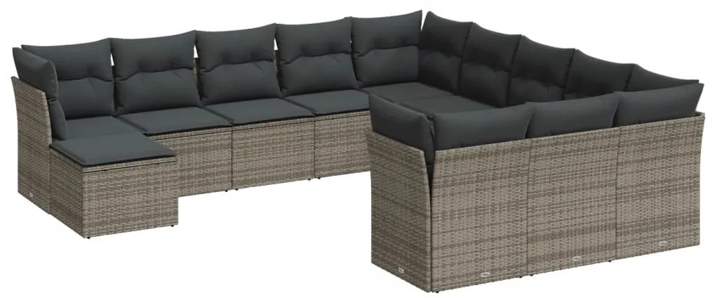 Set Divani da Giardino 12 pz con Cuscini Grigio in Polyrattan