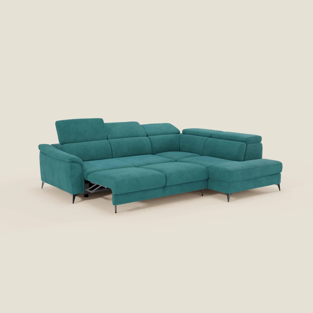 Arcos Divano angolare - piedini alti e poggiatesta reclinabili in microfibra impermeabile T11 petrolio