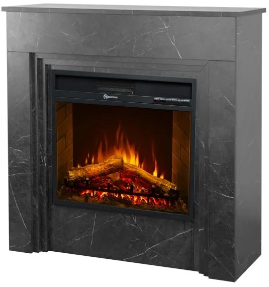 Camino elettrico da terra in legno effetto Marmo Nero BELLINI L96 x P35 x H96 cm