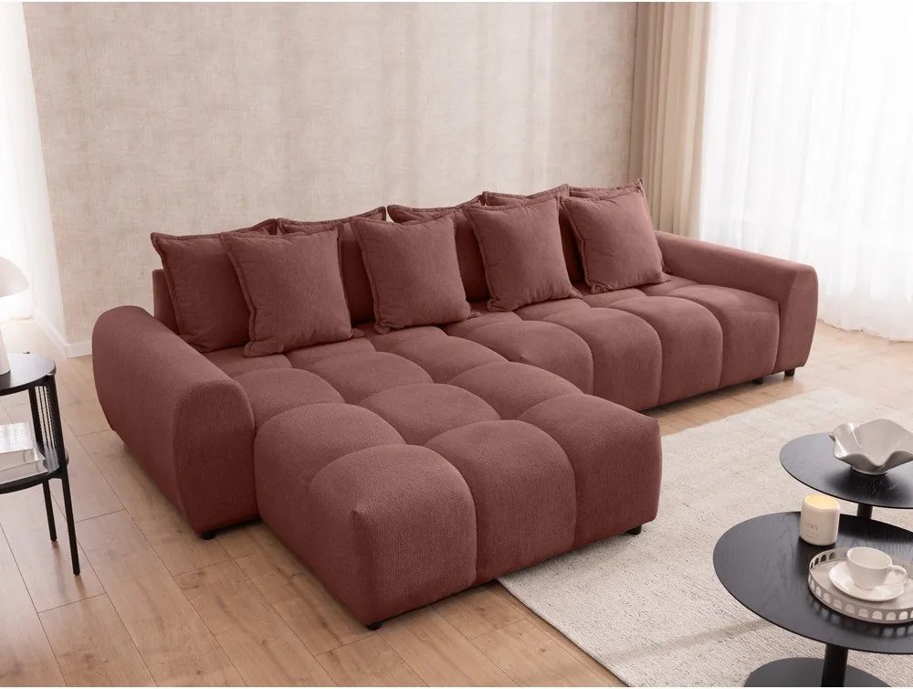 Divano angolare color terracotta (con penisola a sinistra/con chaise lounge) Albane – Ropez