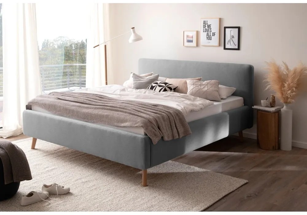 Letto matrimoniale imbottito grigio con contenitore con rete inclusa 180x200 cm Mattis – Meise Möbel