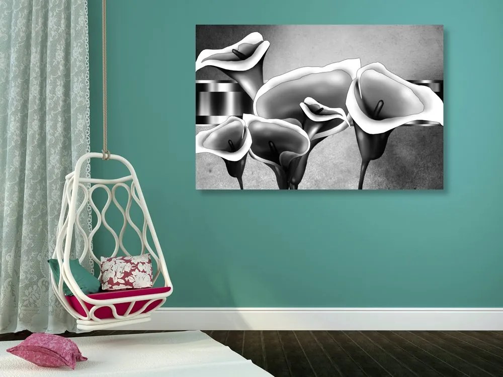 Quadro su tela – Eleganti fiori di calla in bianco e nero
