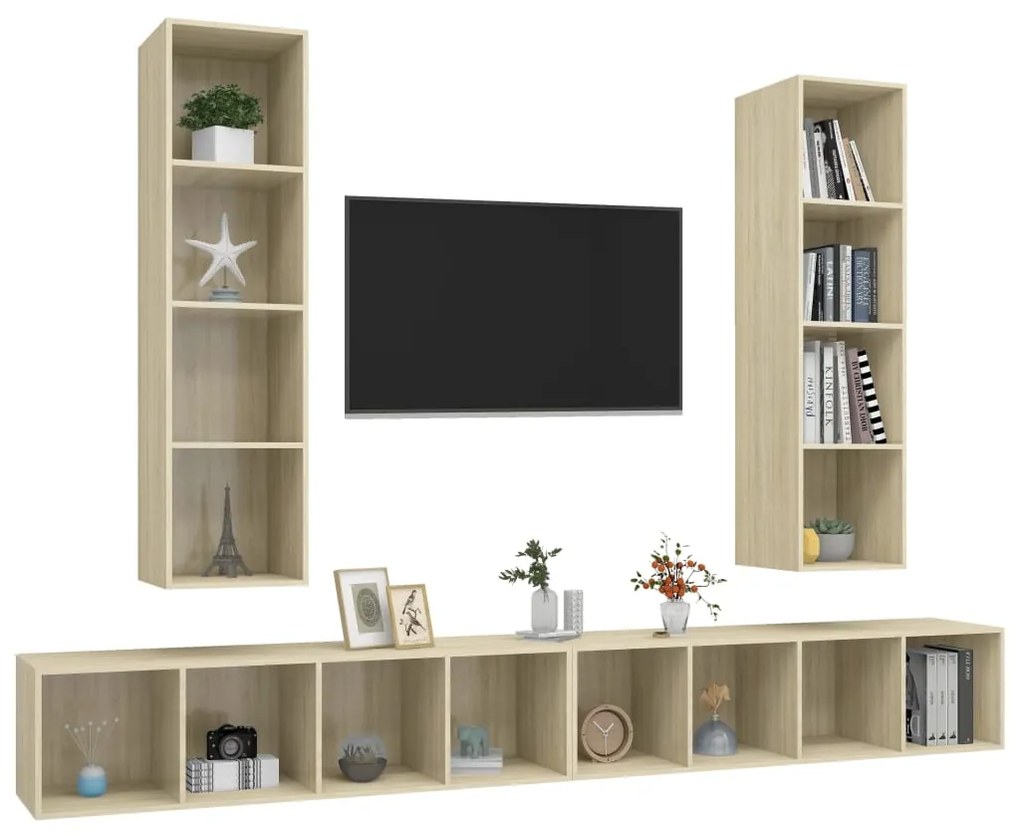 Mobile tv a parete 4 pz rovere sonoma in truciolato