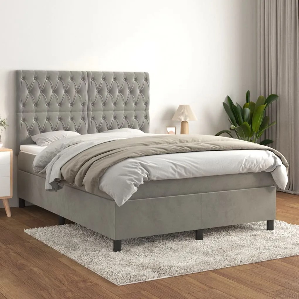 Giroletto A Molle Con Materasso Grigio Chiaro 140x190cm Velluto /