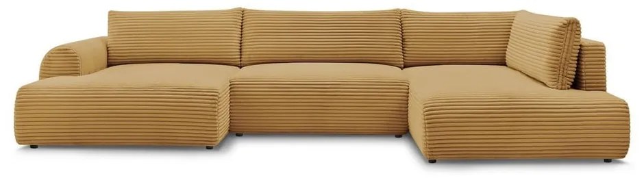 Divano angolare color senape allungabile (con penisola a sinistra/a forma di "U") con rivestimento in velluto a coste Lucien – Bobochic Paris