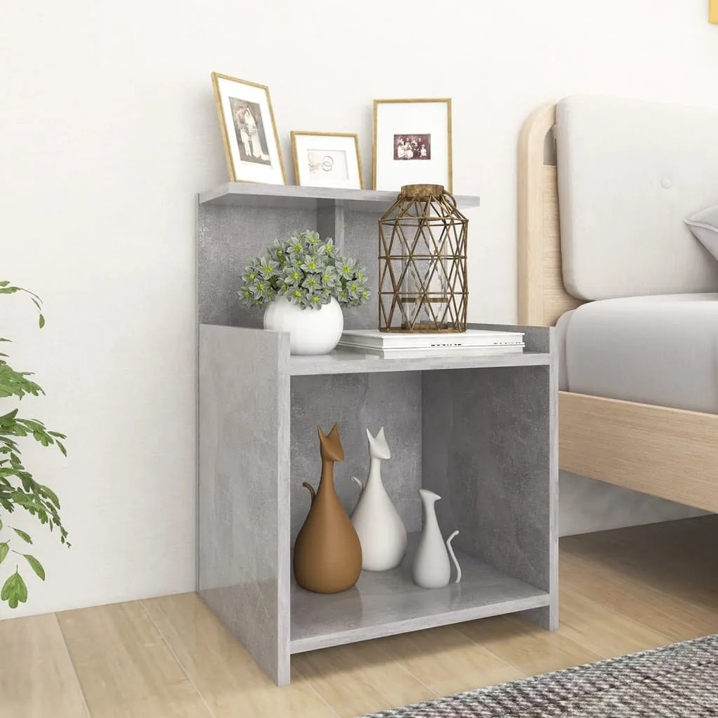 Comodini 2pz Grigio Cemento 40x35x60 Cm İn Legno Multistrato /