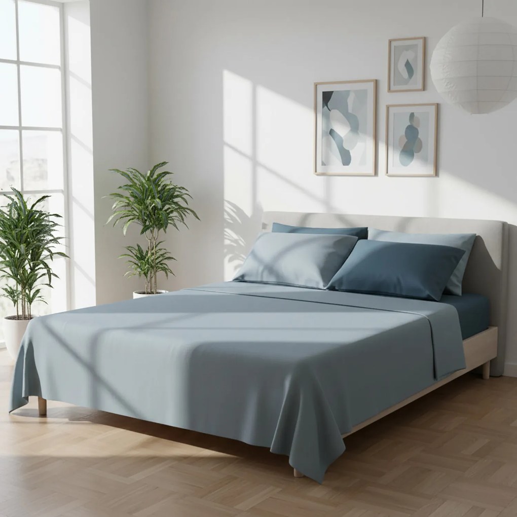 Completo letto matrimoniale bicolor celeste e bluette