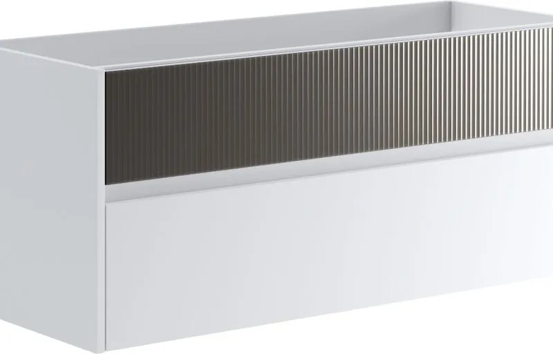 Mobile da bagno sospeso sotto lavabo Niwa 2 cassetti ideale per doppia vasca L119.5 x H50 x P45.5cm bianco e grigio cannettato
