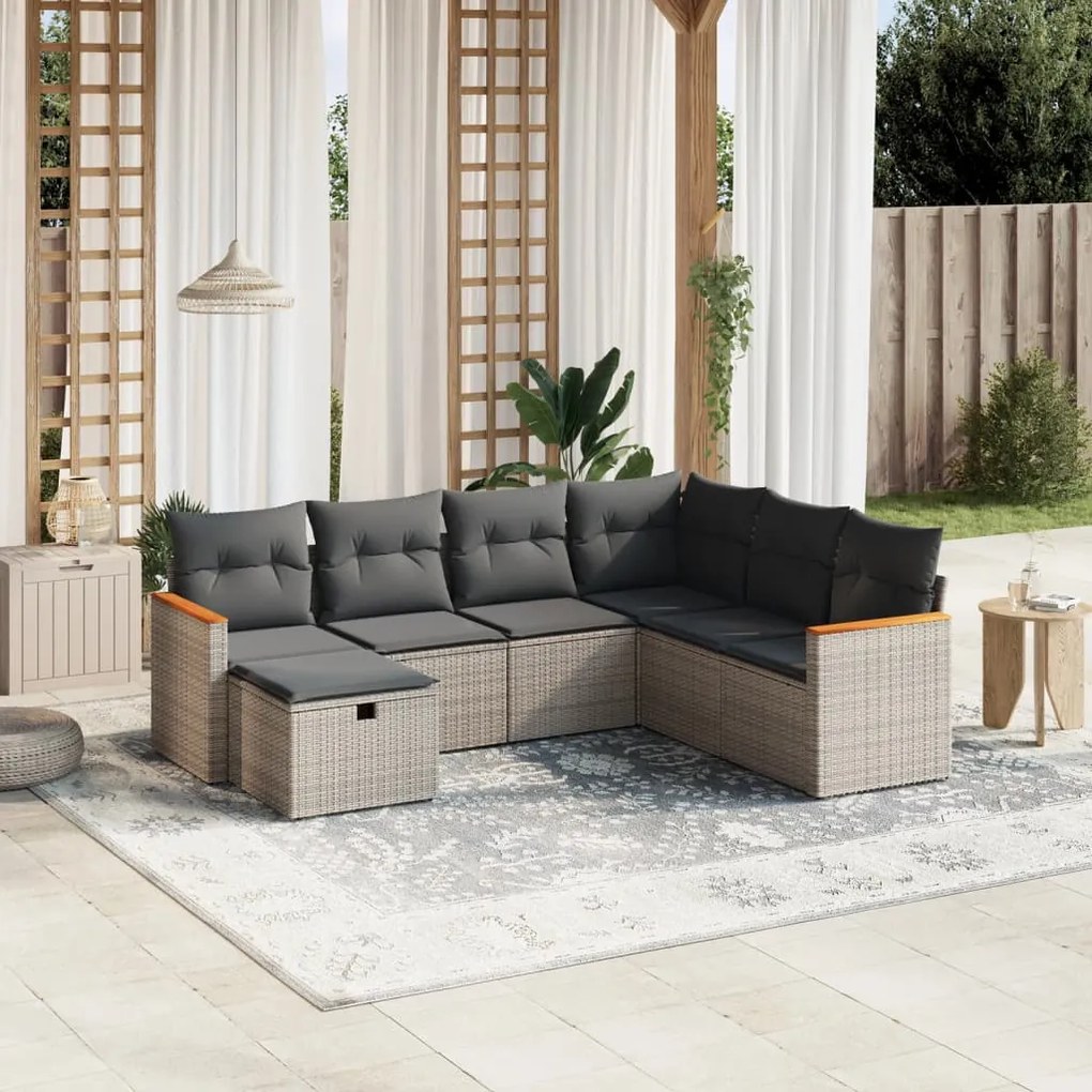 Set divani da giardino 7 pz con cuscini grigio in polyrattan