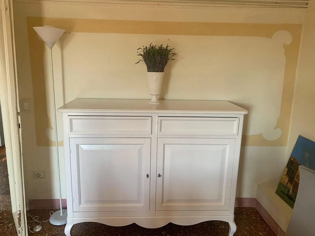 Credenza classica gamba curva in legno bianco opaco