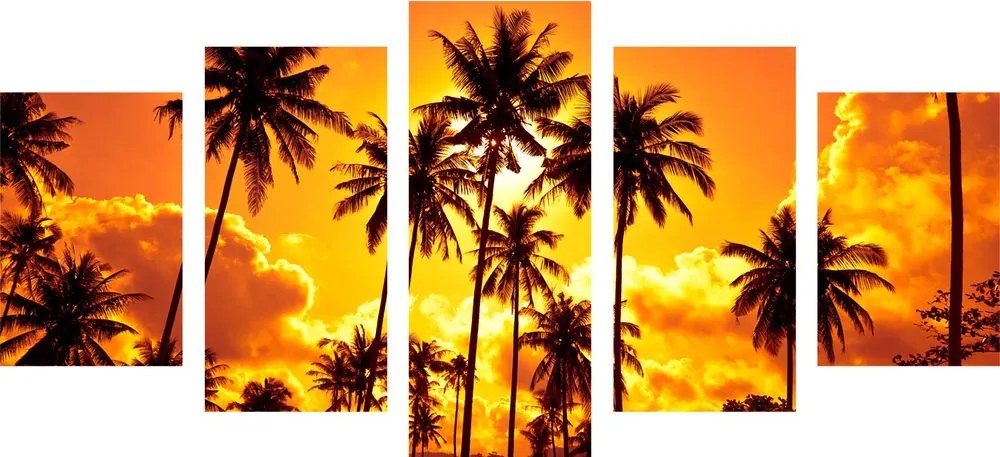 Quadri 5 pezzi – Palme da cocco sulla spiaggia