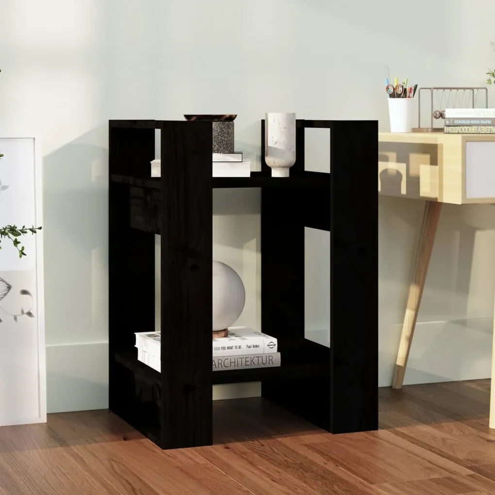 Libreria/divisorio nero 41x35x57 cm in legno massello di pino