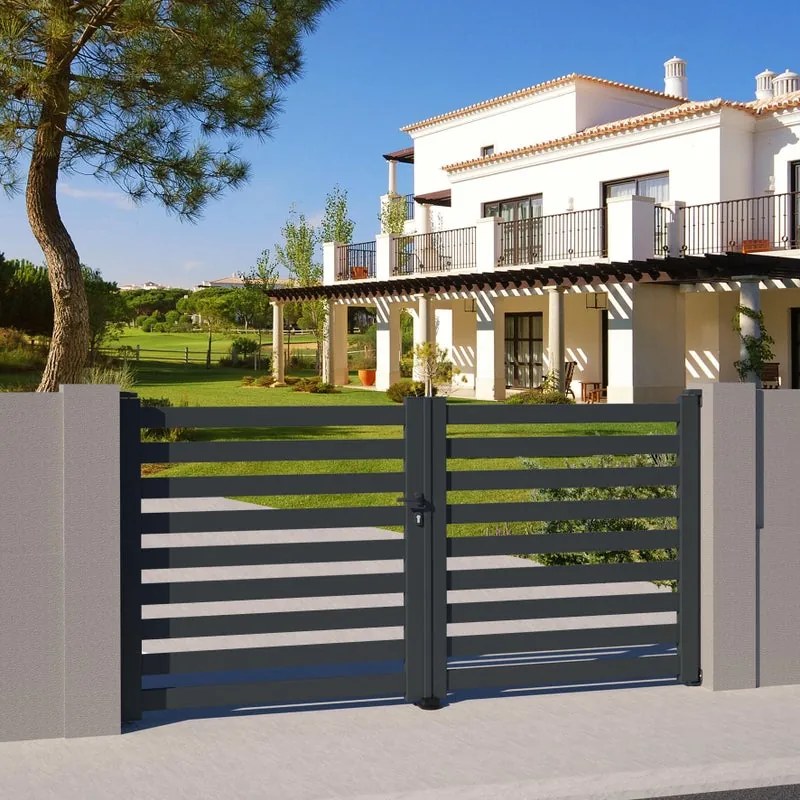 Cancello manuale a braccio articolato e a martinetto Antas batente GARDENGATE in alluminio grigio, apertura a destra, L 350 x H 150.6 cm, serratura manuale
