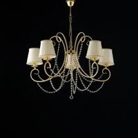 Lampadario Shabby Chic Magda Oro 5 Luci E14 Con Paralume