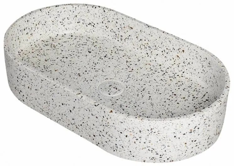 Kamalu - Lavabo da appoggio ovale con finitura terrazzo stracciatella | KTERL-600STR