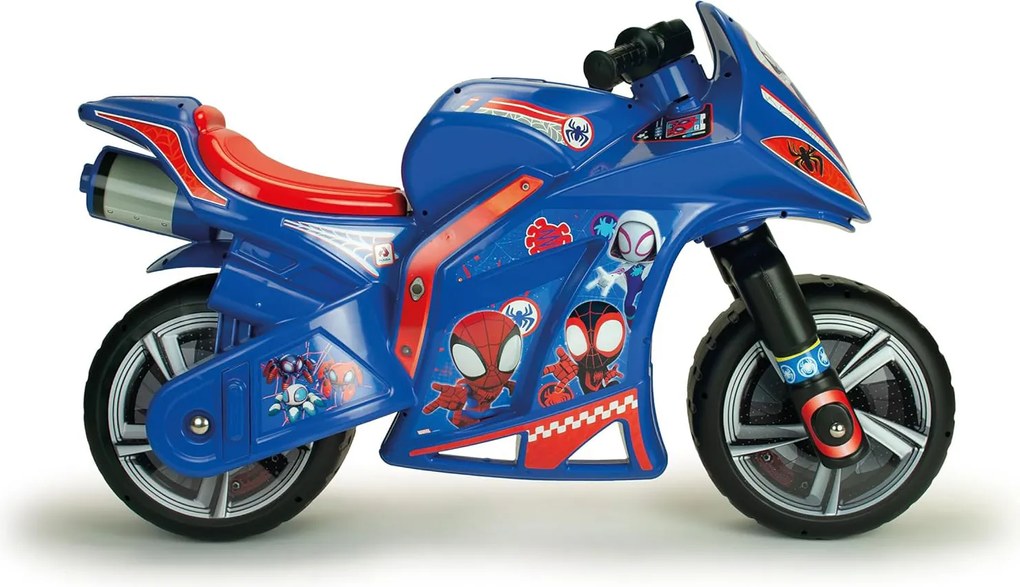Moto Cavalcabile per Bambini 4-7 anni a Spinta Marvel Spidey 99x39x61 cm fino a 50 kg con Maniglia di Trasporto Blu...