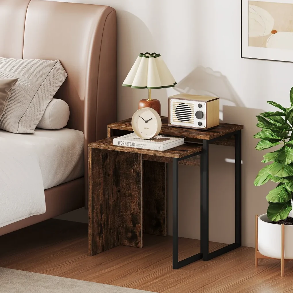 Tavolino Da Caffè A 2 Livelli COSTWAY – Rettangolare 105x50x42,5 Cm In Legno E Metallo, Stile Industriale Rustico Con Mensola, Per Soggiorno E Ufficio