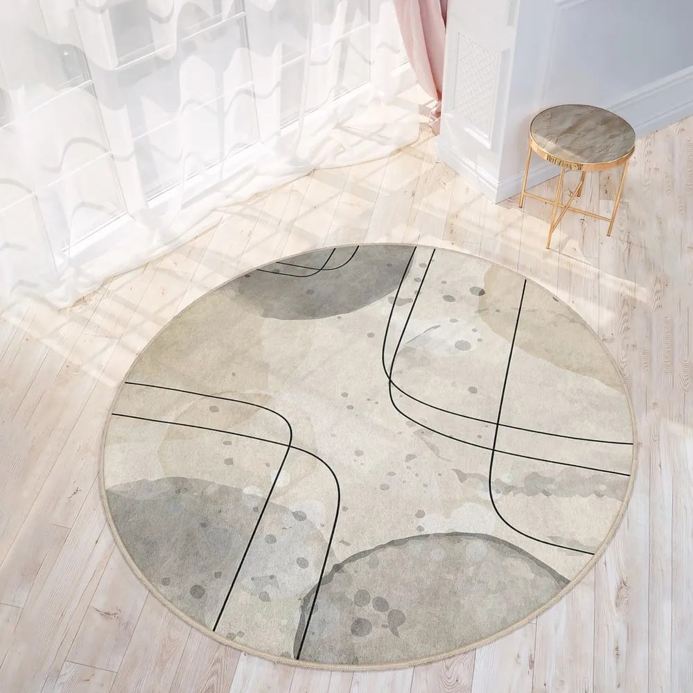 Tappeto rotondo beige lavabile ø 150 cm Simple Lines – Mila Home