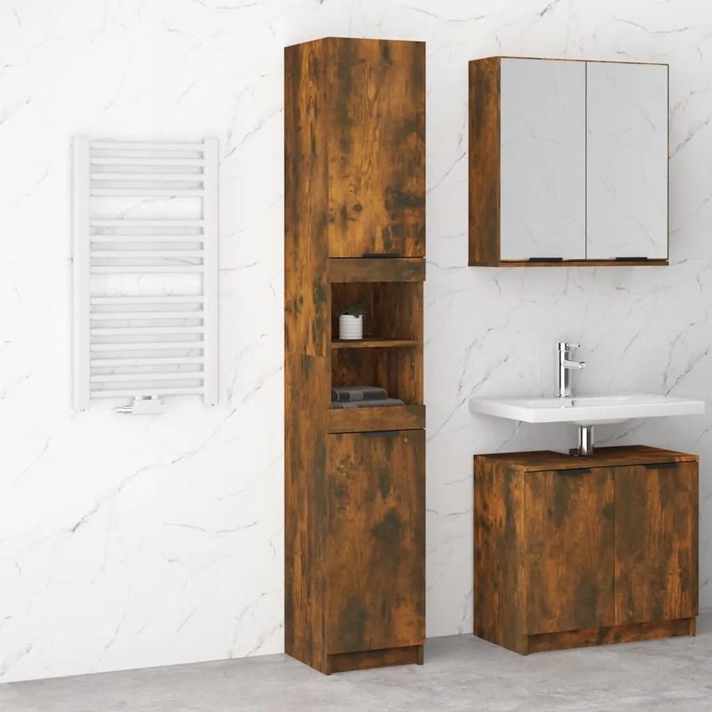 Armadietto bagno rovere fumo 32x34x188,5cm in legno multistrato