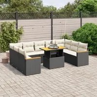 Set Divani da Giardino 10pz con Cuscini in Polyrattan Nero 3273219