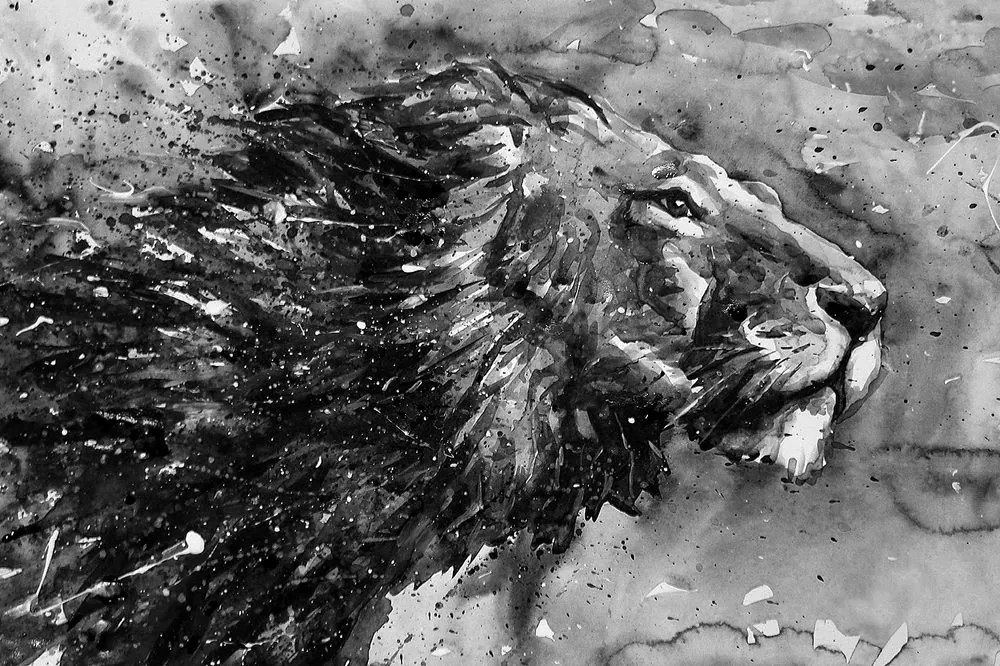 Carta da parati autoadesiva – Re degli animali in acquerello bianco e nero