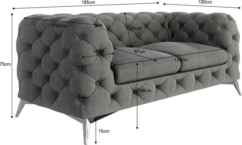 Divano grigio con rivestimento in velluto 185 cm Chelsea – Ropez