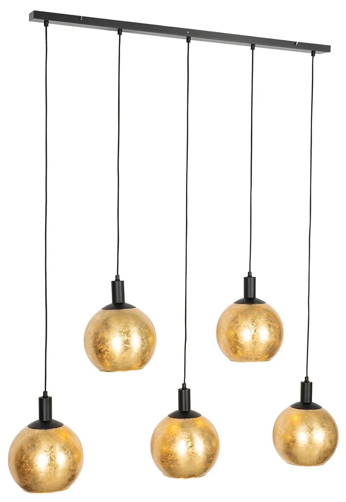 Lampada a sospensione di design nera con vetro dorato 5 luci - Bert